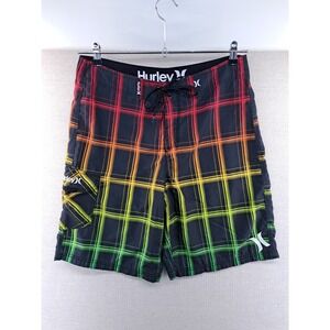 Hurley Phantom Board Shorts Mens 34 Black Colorful Swim Trunks Cargo Drawstring